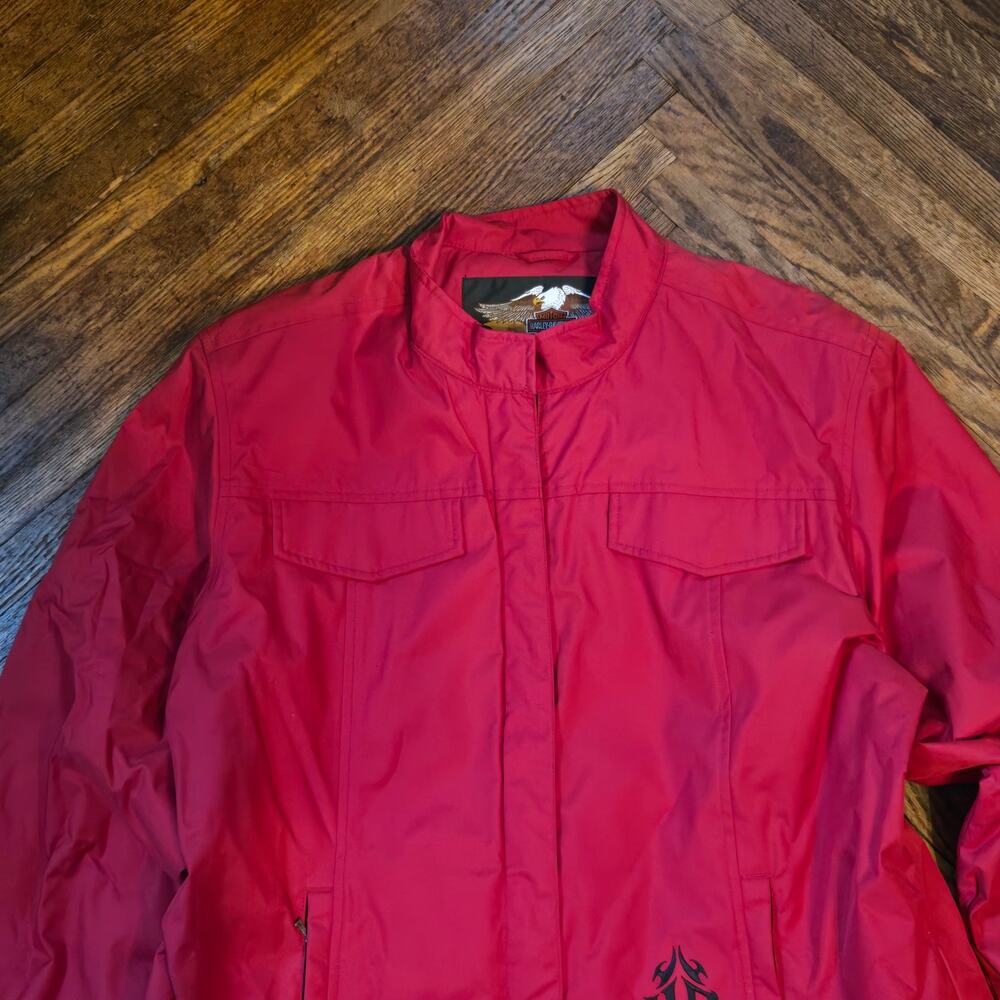 VTG Harley Davidson Women's Nylon Riding Jacket Hot Pink Size XL Shoulder Pads - Picture 3 of 10